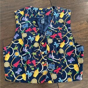 Vintage Lizsport Petite Novelty Pattern Button Front Vest Navy Multicolor Size 6